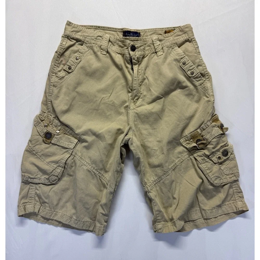 Across The Pond Signature Line Cargo Shorts Mens 32 Beige Cotton Utility Pockets